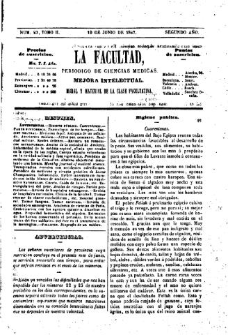 'La Facultad :  periódico de ciencias médicas.' - Tomo 2 Año 2 Número 23 - 1847 junio 10