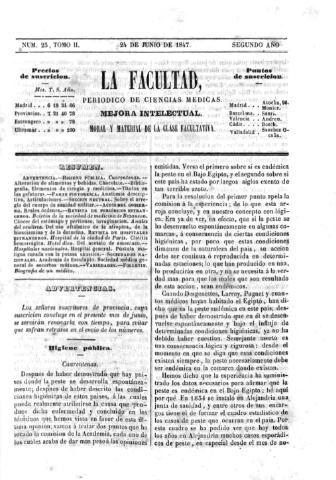 'La Facultad :  periódico de ciencias médicas.' - Tomo 2 Año 2 Número 25 - 1847 junio 24