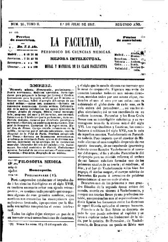 'La Facultad :  periódico de ciencias médicas.' - Tomo 2 Año 2 Número 26 - 1847 julio 1