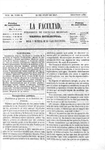 'La Facultad :  periódico de ciencias médicas.' - Tomo 2 Año 2 Número 30 - 1847 julio 29