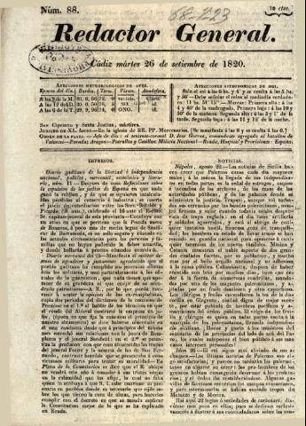 'El Redactor general' - Número 88 - 1820 septiembre 26