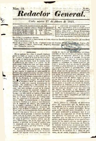 'El Redactor general' - Número 52 - 1821 febrero 27