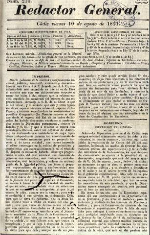 'El Redactor general' - Número 210 - 1821 agosto 10
