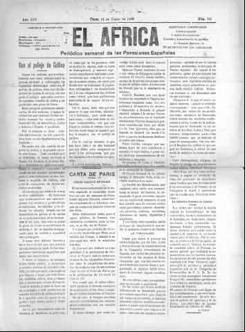 'El África  : Periódico semanal de las Posesiones Españolas' - Año XIV Número 731 - 1900 enero 13