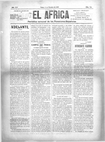 'El África  : Periódico semanal de las Posesiones Españolas' - Año XIV Número 734 - 1900 febrero 3