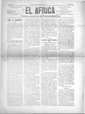 'El África  : Periódico semanal de las Posesiones Españolas' - Año XIV Número 735 - 1900 febrero 10