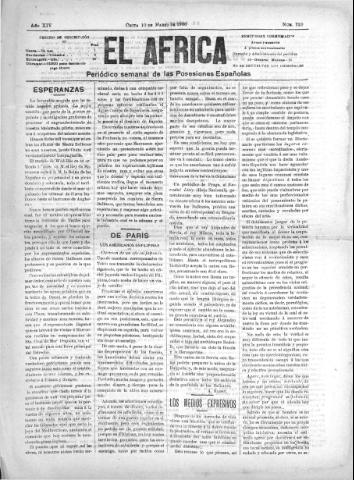'El África  : Periódico semanal de las Posesiones Españolas' - Año XIV Número 739 - 1900 marzo 10