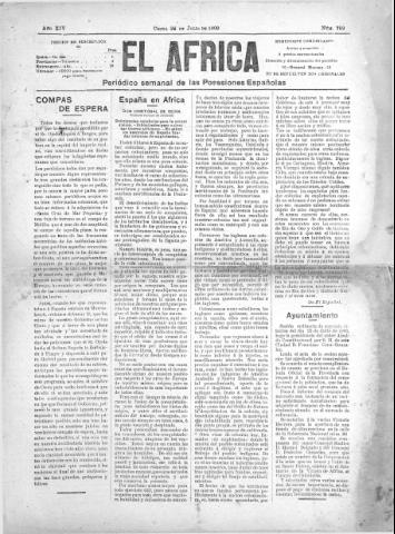 'El África  : Periódico semanal de las Posesiones Españolas' - Año XIV Número 759 - 1900 julio 28
