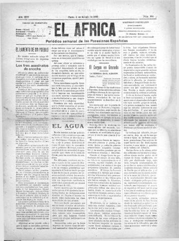 'El África  : Periódico semanal de las Posesiones Españolas' - Año XIV Número 760 - 1900 agosto 4