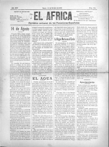 'El África  : Periódico semanal de las Posesiones Españolas' - Año XIV Número 762 - 1900 agosto 18
