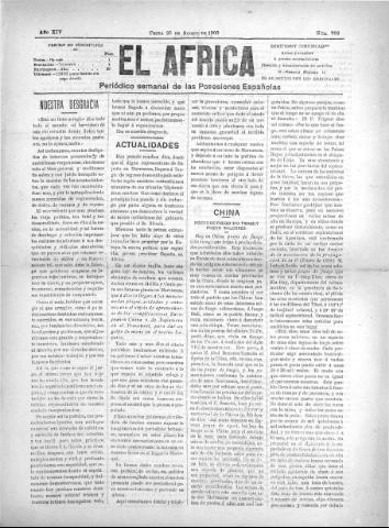 'El África  : Periódico semanal de las Posesiones Españolas' - Año XIV Número 768 - 1900 agosto 25