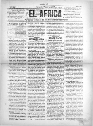'El África  : Periódico semanal de las Posesiones Españolas' - Año XIV Número 771 - 1900 septiembre 15