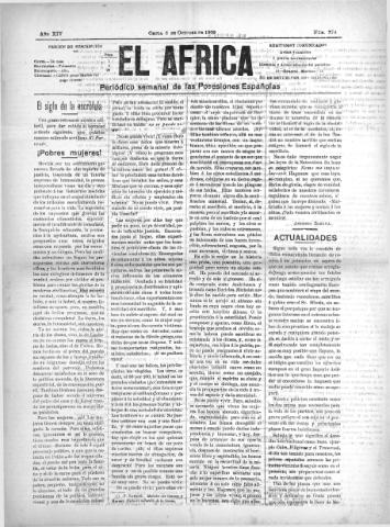 'El África  : Periódico semanal de las Posesiones Españolas' - Año XIV Número 774 - 1900 octubre 6