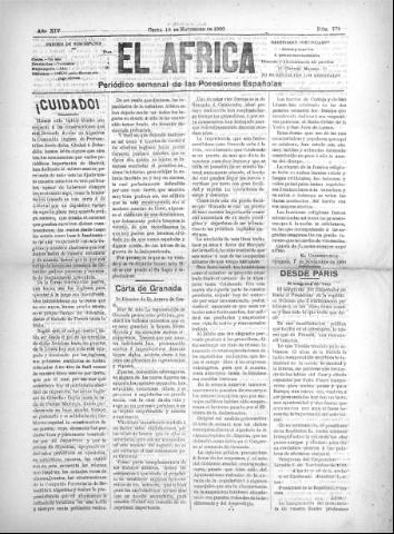 'El África  : Periódico semanal de las Posesiones Españolas' - Año XIV Número 779 - 1900 noviembre 10