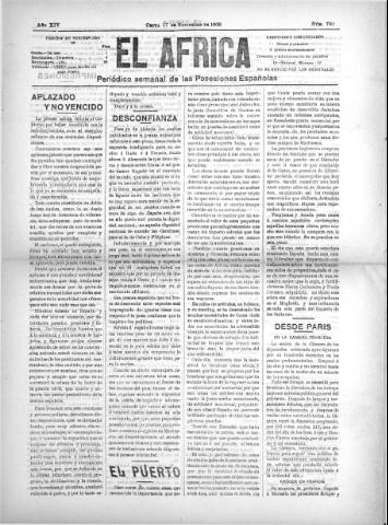 'El África  : Periódico semanal de las Posesiones Españolas' - Año XIV Número 780 - 1900 noviembre 17