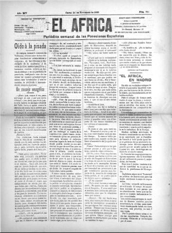 'El África  : Periódico semanal de las Posesiones Españolas' - Año XIV Número 781 - 1900 noviembre 24