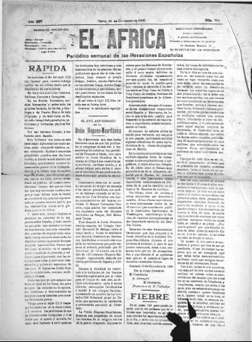 'El África  : Periódico semanal de las Posesiones Españolas' - Año XIV Número 786 - 1900 diciembre 29