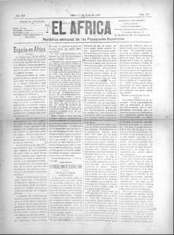 'El África  : Periódico semanal de las Posesiones Españolas' - Año XV Número 807 - 1901 junio 1