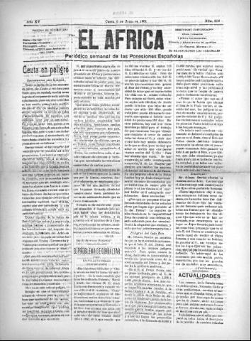 'El África  : Periódico semanal de las Posesiones Españolas' - Año XV Número 808 - 1901 junio 8
