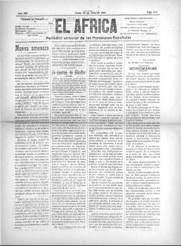 'El África  : Periódico semanal de las Posesiones Españolas' - Año XV Número 810 - 1901 junio 22