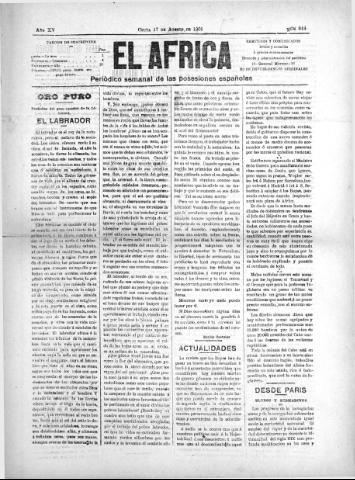 'El África  : Periódico semanal de las Posesiones Españolas' - Año XV Número 818 - 1901 agosto 17