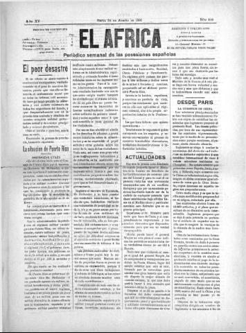 'El África  : Periódico semanal de las Posesiones Españolas' - Año XV Número 819 - 1901 agosto 24