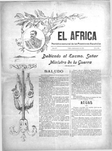 'El África  : Periódico semanal de las Posesiones Españolas' - Año XV Número 823 - 1901 septiembre 30