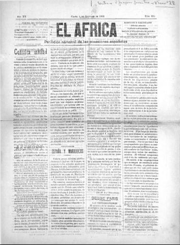 'El África  : Periódico semanal de las Posesiones Españolas' - Año XV Número 824 - 1901 octubre 5