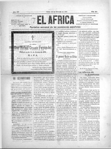 'El África  : Periódico semanal de las Posesiones Españolas' - Año XV Número 825 - 1901 octubre 12