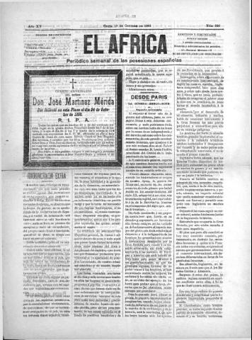 'El África  : Periódico semanal de las Posesiones Españolas' - Año XV Número 826 - 1901 octubre 19