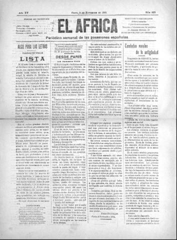 'El África  : Periódico semanal de las Posesiones Españolas' - Año XV Número 829 - 1901 noviembre 9
