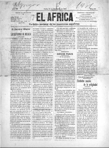 'El África  : Periódico semanal de las Posesiones Españolas' - Año XV Número 832 - 1901 noviembre 30