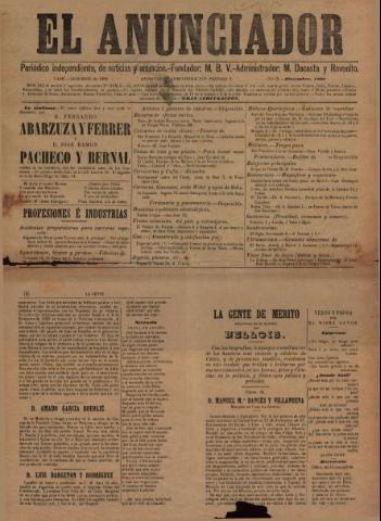 'El anunciador : periódico independiente de noticias y anuncios' - Año 9 Número 312 - 1899 diciembre