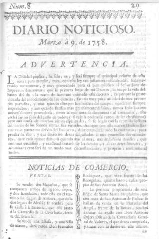 'Diario noticioso, curioso, erudito y comercial público y económico' - Número 8 - 1758 marzo 9