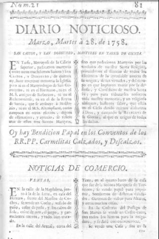 'Diario noticioso, curioso, erudito y comercial público y económico' - Número 21 - 1758 marzo 28