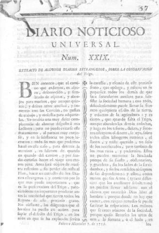 'Diario noticioso, curioso, erudito y comercial público y económico' - Número 29 - 1759 febrero 7