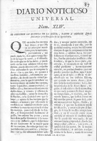 'Diario noticioso, curioso, erudito y comercial público y económico' - Número 44 - 1759 febrero 24