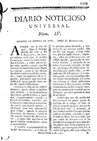 'Diario noticioso, curioso, erudito y comercial público y económico' - Número 55 - 1759 marzo 9