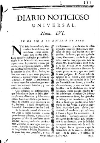 'Diario noticioso, curioso, erudito y comercial público y económico' - Número 56 - 1759 marzo 10
