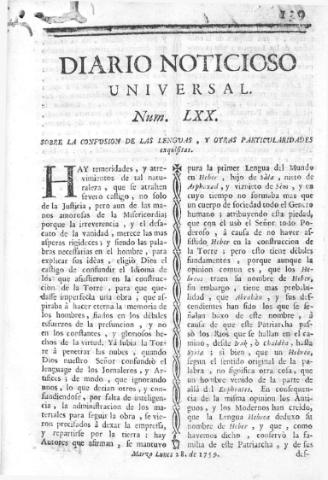 'Diario noticioso, curioso, erudito y comercial público y económico' - Número 70 - 1759 marzo 28