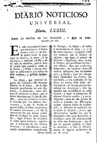'Diario noticioso, curioso, erudito y comercial público y económico' - Número 73 - 1759 marzo 31