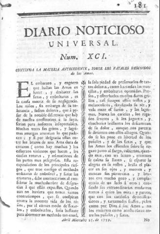 'Diario noticioso, curioso, erudito y comercial público y económico' - Número 91 - 1759 abril 25