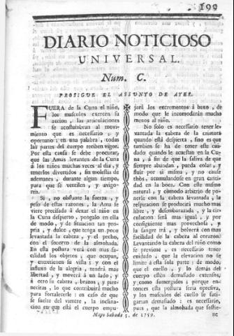 'Diario noticioso, curioso, erudito y comercial público y económico' - Número 100 - 1759 mayo 5