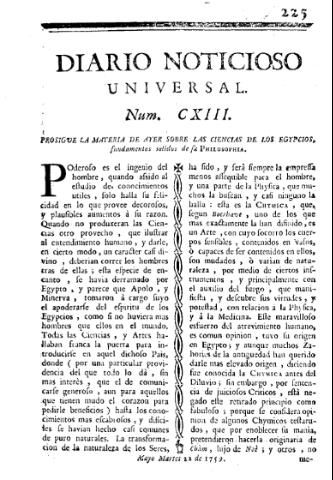 'Diario noticioso, curioso, erudito y comercial público y económico' - Número 113 - 1759 mayo 22