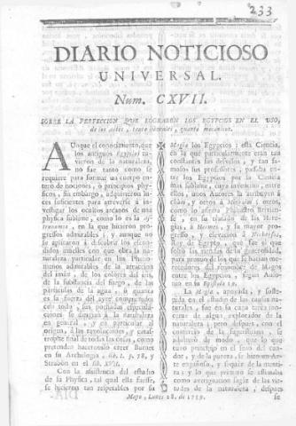 'Diario noticioso, curioso, erudito y comercial público y económico' - Número 117 - 1759 mayo 28