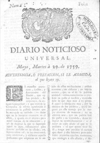 'Diario noticioso, curioso, erudito y comercial público y económico' - Número 1 - 1759 mayo 29