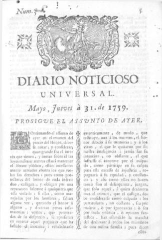 'Diario noticioso, curioso, erudito y comercial público y económico' - Número 3 - 1759 mayo 31