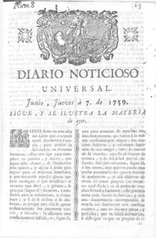 'Diario noticioso, curioso, erudito y comercial público y económico' - Número 8 - 1759 junio 7