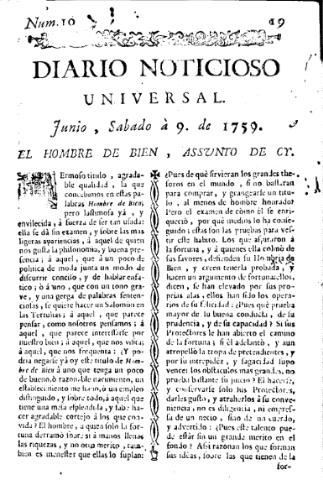 'Diario noticioso, curioso, erudito y comercial público y económico' - Número 10 - 1759 junio 9