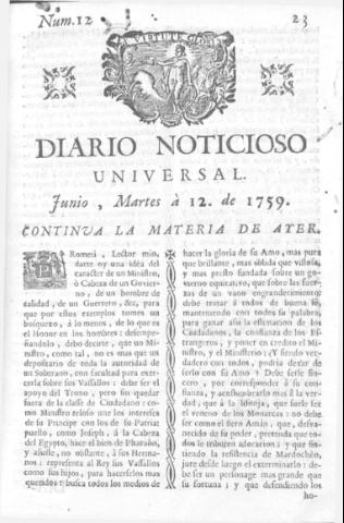 'Diario noticioso, curioso, erudito y comercial público y económico' - Número 12 - 1759 junio 12